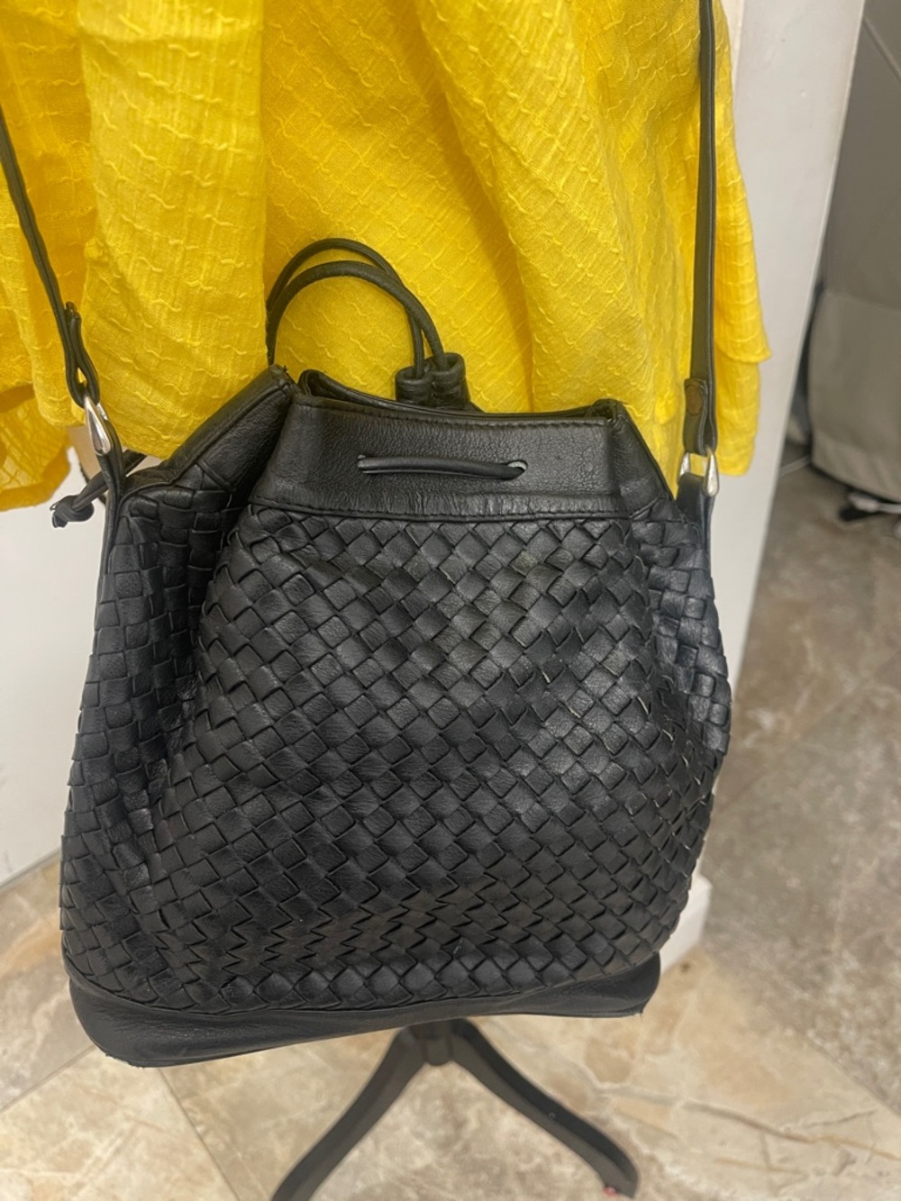 Talbots Black Woven Leather Bucket Backpack - Picture 2 of 6